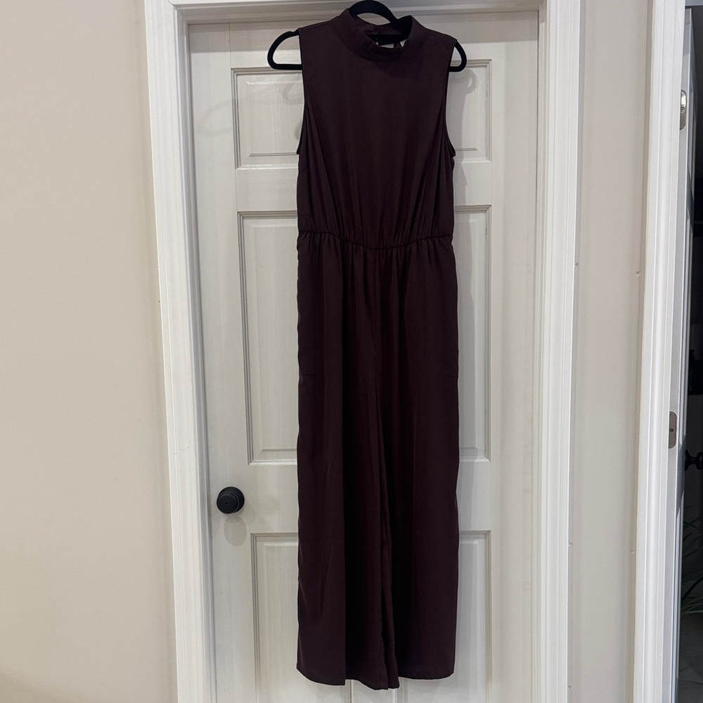 NWOT Lascana Sleeveless Burgundy Jumpsuit with mock neck and open back